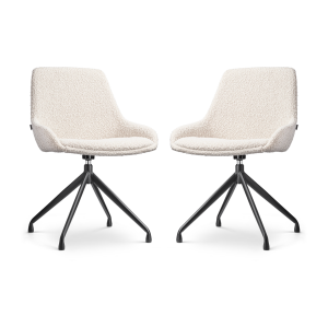 Nola-Isa draaibare eetkamerstoel bouclé beige - zwart onderstel - set van 2