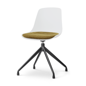 Nola-Liv draaibare eetkamerstoel wit met mosgroen zitkussen - zwart onderstel