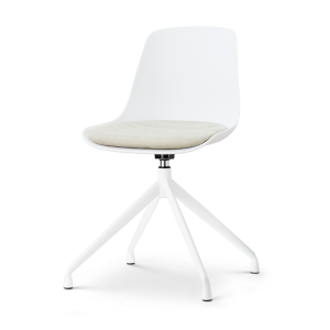 Nola-Liv draaibare eetkamerstoel wit met naturelbeige zitkussen - wit onderstel