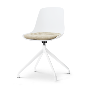 Nola-Liv draaibare eetkamerstoel wit met nougatbruin zitkussen - wit onderstel