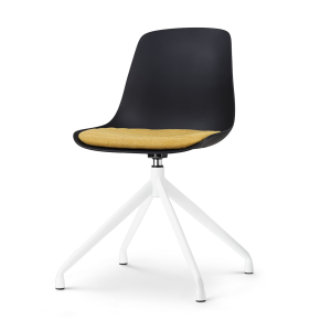 Nola-Liv draaibare eetkamerstoel zwart met okergeel zitkussen - wit onderstel