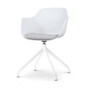 Nola-Liz draaibare eetkamerstoel wit met lichtgrijs zitkussen - wit onderstel