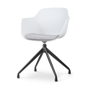 Nola-Liz draaibare eetkamerstoel wit met lichtgrijs zitkussen - zwart onderstel