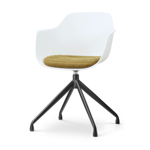 Nola-Liz draaibare eetkamerstoel wit met mosgroen zitkussen - zwart onderstel