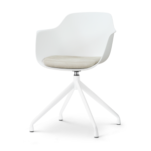 Nola-Liz draaibare eetkamerstoel wit met naturelbeige zitkussen - wit onderstel