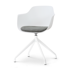 Nola-Liz draaibare eetkamerstoel wit met zeegrijs zitkussen - wit onderstel
