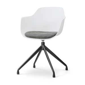 Nola-Liz draaibare eetkamerstoel wit met zeegrijs zitkussen - zwart onderstel
