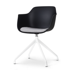 Nola-Liz draaibare eetkamerstoel zwart met lichtgrijs zitkussen - wit onderstel