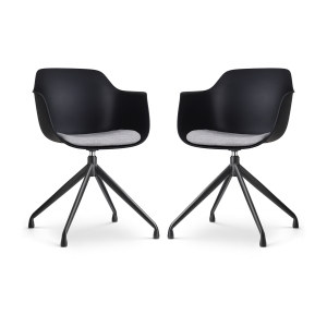 Nola-Liz draaibare eetkamerstoel zwart met lichtgrijs zitkussen - zwart onderstel - set van 2