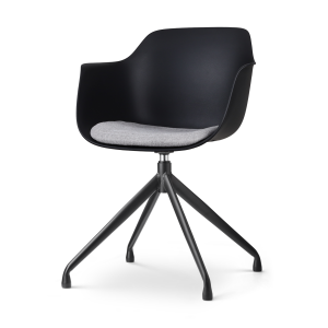 Nola-Liz draaibare eetkamerstoel zwart met lichtgrijs zitkussen - zwart onderstel