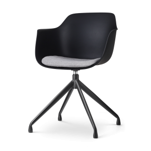 Nola-Liz draaibare eetkamerstoel zwart met lichtgrijs zitkussen - zwart onderstel