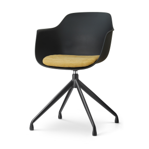 Nola-Liz draaibare eetkamerstoel zwart met warm oker zitkussen - zwart onderstel
