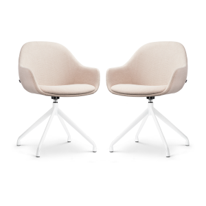 Nola-Mae draaibare eetkamerstoel beige - wit onderstel - set van 2