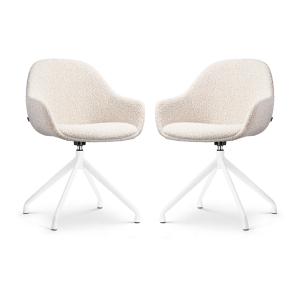 Nola-Mae draaibare eetkamerstoel bouclé beige - wit onderstel - set van 2