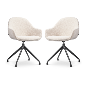 Nola-Mae draaibare eetkamerstoel bouclé beige - zwart onderstel - set van 2