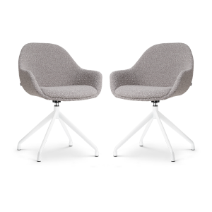 Nola-Mae draaibare eetkamerstoel bouclé taupe - wit onderstel - set van 2