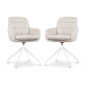 Nola-Mia draaibare eetkamerstoel beige  - wit onderstel - set van 2