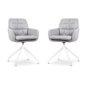 Nola-Mia draaibare eetkamerstoel grijs  - wit onderstel - set van 2