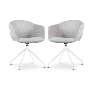 Nola-Otis draaibare eetkamerstoel lichtgrijs - wit onderstel - set van 2