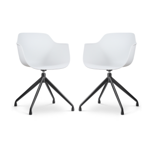 Nola-Puk draaibare eetkamerstoel wit - zwart onderstel - set van 2