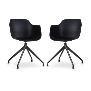 Nola-Puk draaibare eetkamerstoel zwart - zwart onderstel - set van 2
