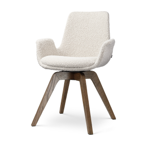 Noor-Eef draaibare eetkamerstoel bouclé beige - walnoot houten onderstel