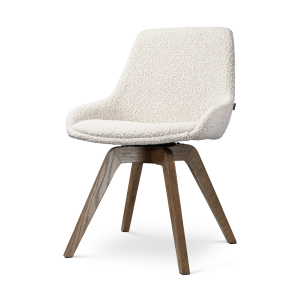 Noor-Isa draaibare eetkamerstoel bouclé beige - walnoot houten onderstel