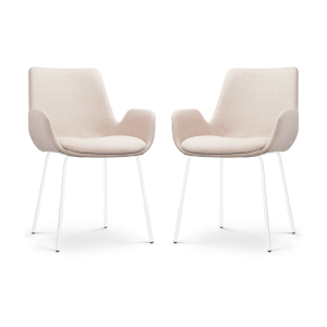 Nora-Eef eetkamerstoel beige - wit onderstel - set van 2