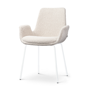 Nora-Eef eetkamerstoel bouclé beige - wit onderstel