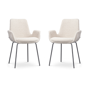 Nora-Eef eetkamerstoel bouclé beige - zwart onderstel - set van 2