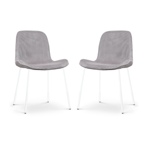 Nora-Fé eetkamerstoel rib warm grijs - wit onderstel - set van 2