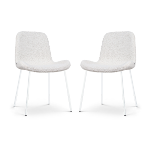 Nora-Fé eetkamerstoel teddy gebroken wit - wit onderstel - set van 2