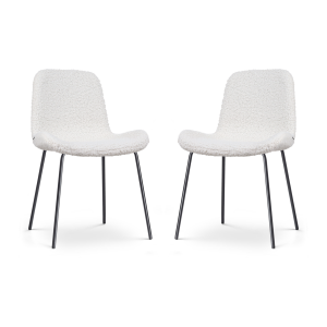 Nora-Fé eetkamerstoel teddy gebroken wit - zwart onderstel - set van 2