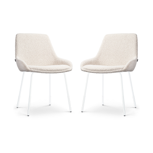 Nora-Isa eetkamerstoel bouclé beige - wit onderstel - set van 2