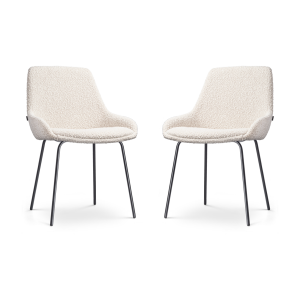 Nora-Isa eetkamerstoel bouclé beige - zwart onderstel - set van 2