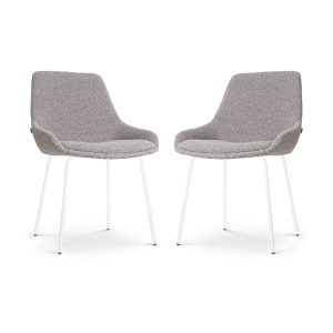 Nora-Isa eetkamerstoel bouclé taupe - wit onderstel - set van 2