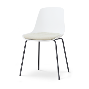 Nora-Liv eetkamerstoel wit met naturelbeige zitkussen - zwart onderstel