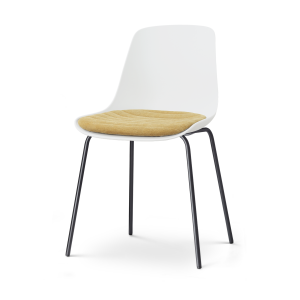 Nora-Liv eetkamerstoel wit met warm oker zitkussen - zwart onderstel