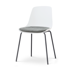 Nora-Liv eetkamerstoel wit met zeegrijs zitkussen - zwart onderstel