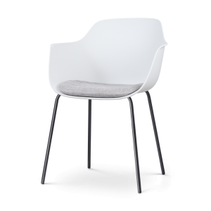Nora-Liz eetkamerstoel wit met lichtgrijs zitkussen - zwart onderstel