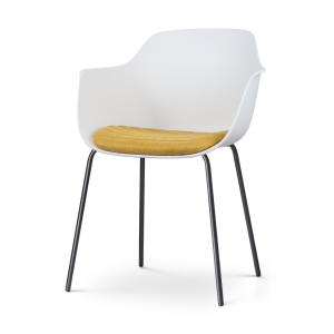Nora-Liz eetkamerstoel wit met okergeel zitkussen - zwart onderstel