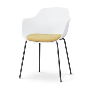 Nora-Liz eetkamerstoel wit met warm oker zitkussen - zwart onderstel