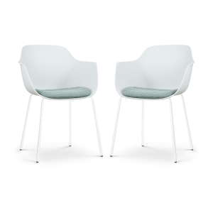 Nora-Liz eetkamerstoel wit met zacht groen zitkussen - wit onderstel - set van 2