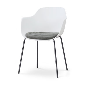 Nora-Liz eetkamerstoel wit met zeegrijs zitkussen - zwart onderstel