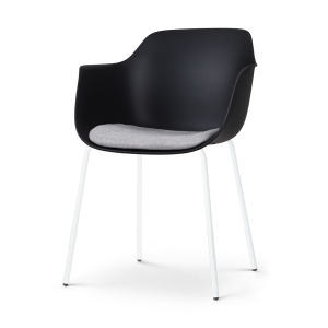 Nora-Liz eetkamerstoel zwart met lichtgrijs zitkussen - wit onderstel