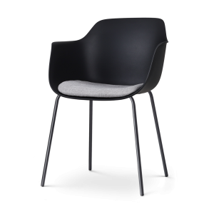 Nora-Liz eetkamerstoel zwart met lichtgrijs zitkussen - zwart onderstel