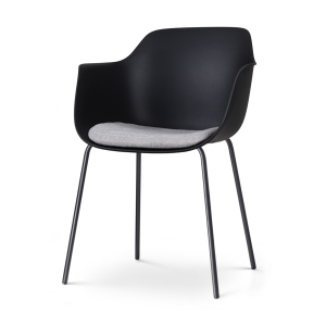 Nora-Liz eetkamerstoel zwart met lichtgrijs zitkussen - zwart onderstel