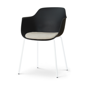 Nora-Liz eetkamerstoel zwart met naturelbeige zitkussen - wit onderstel