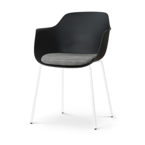 Nora-Liz eetkamerstoel zwart met zeegrijs zitkussen - wit onderstel