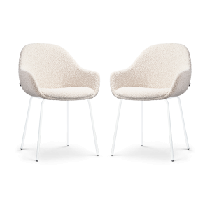 Nora-Mae eetkamerstoel bouclé beige - wit onderstel - set van 2